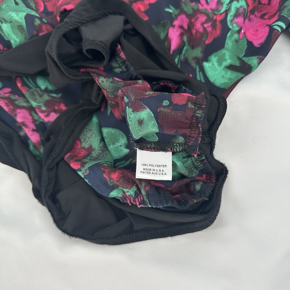 MISA Los Angeles Sz M V-Neck Black Floral Long Sleeve Dolman‎ Sleeve Bodysuit - Picture 7 of 8